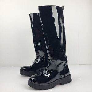 Aerosoles Slalom Women's Knee High Boots Pull on Lug Sole Black Wet Size 6.5M